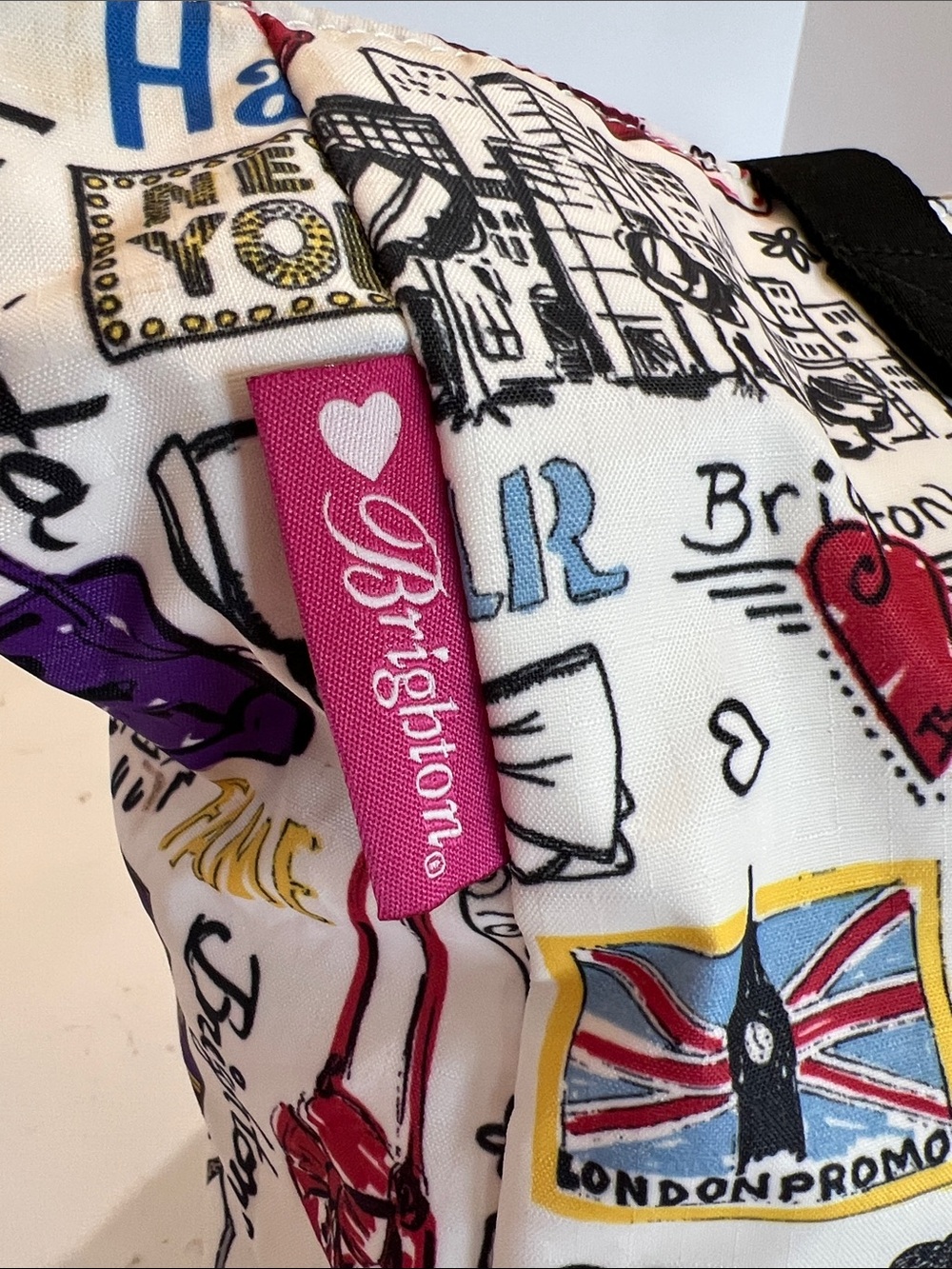 Brighton Travel Tote Bag City Collage Print Matching Zip Pouch Rare Retired - Picture 5 of 16